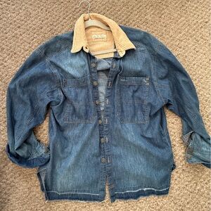 We The Free Blue Denim Shirt with Cream Corduroy Collar